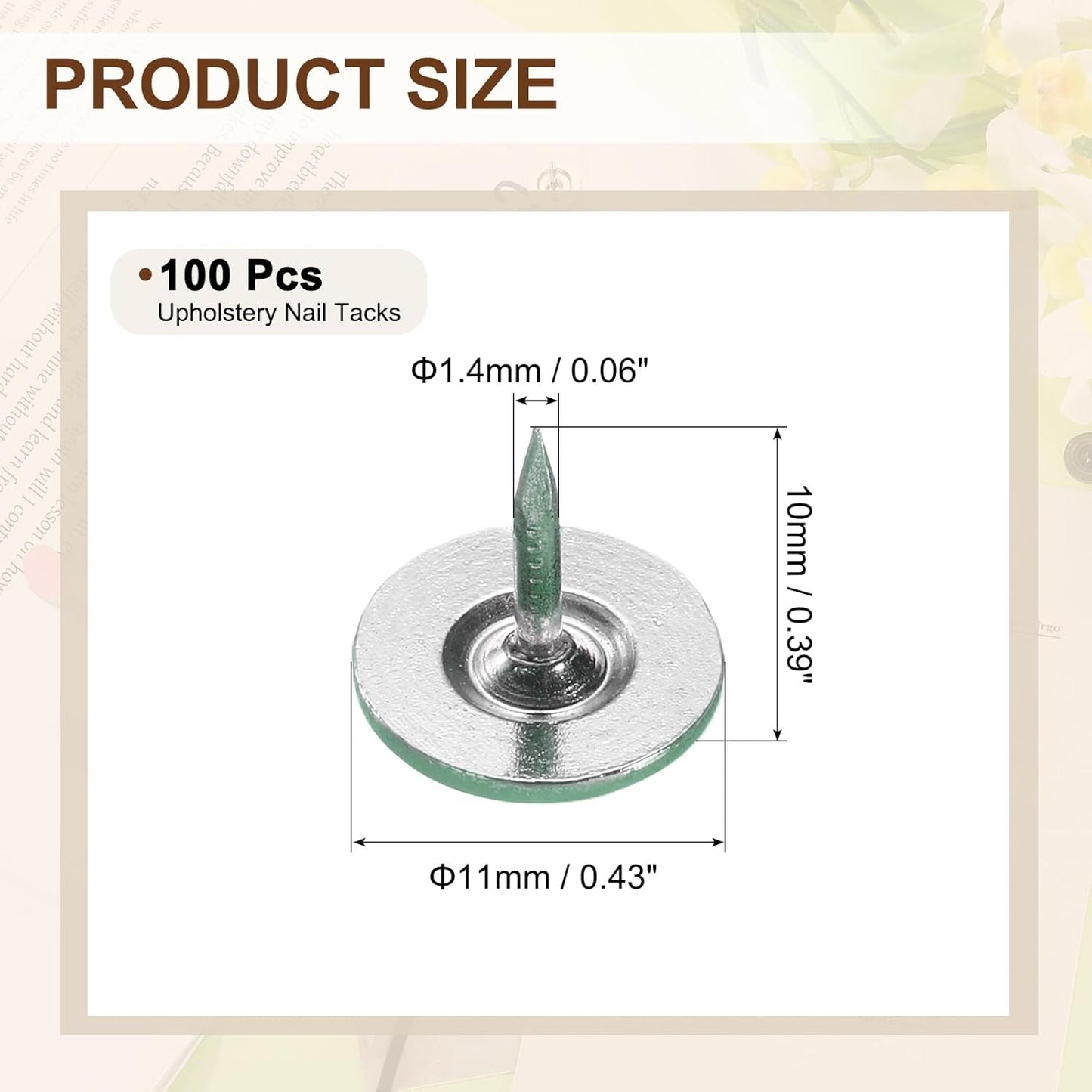 uxcell 100Pcs Upholstery Tacks, 11mmx10mm Flat Head Thumb Tack Decorative Furniture Nails Push Pins for Furniture Sofa Headboards, Green