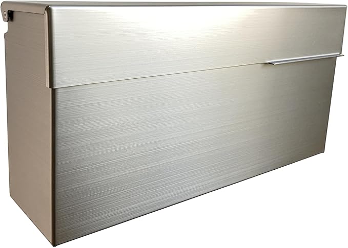 Modern Design Brushed Stainless Steel Mailbox for Walls, Heavy Duty Wall Mounted Mailbox - 14.5'' x 3.75'' x 7.1'' Rust Proof Steel Dropbox with Rainproof Design, Silver