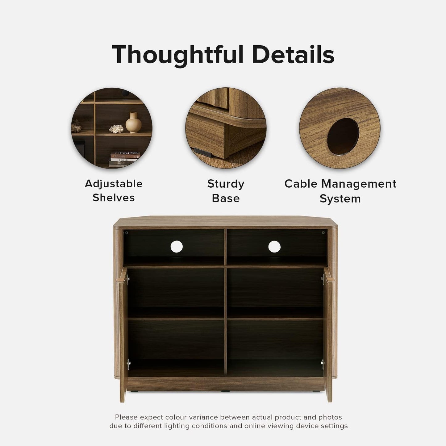 mopio Brooklyn Corner Storage Cabinet, Mid Century Modern Buffet, Entertainment Center, Storage Cabinet with Doors and Shelves, Media Cabinet for 55 inch TV Stand, for Living Room