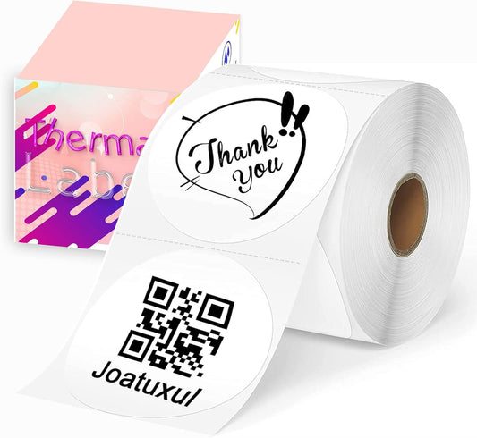 3 Inch White Round Thermal Sticker Labels, Self-Adhesive Circle Direct Thermal Printer Labels, DIY Design, QR Code, Name Tag, Brand Label,Gift Label (White 500 PCS/1 Roll)