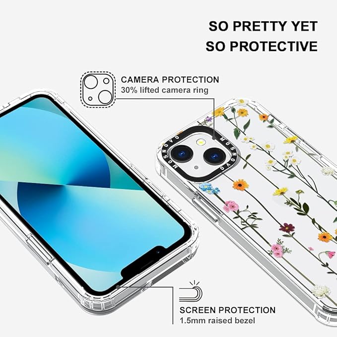 MOSNOVO Case for iPhone 13, [Buffertech 6.6ft Military-Grade Drop Protection] [Anti Peel Off Tech] Clear TPU Bumper Phone Case Cover Design - Wildflowers