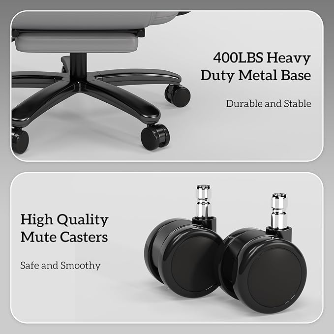 GYI Criss Cross Chair with Wheels, 160°Big and Tall Reclining Office Desk Chair with High Back, Wide Seat, Arms, Footrest, Grey