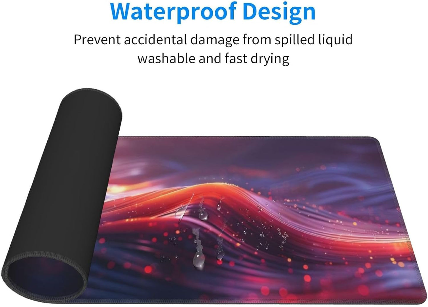 Gaming Mouse Pad, Large Non-Slip Rubber Base Mousepad, Keyboard Mouse Mat, Desk Pad with Stitched Edges, 31.5x11.8inch, Red Ripples