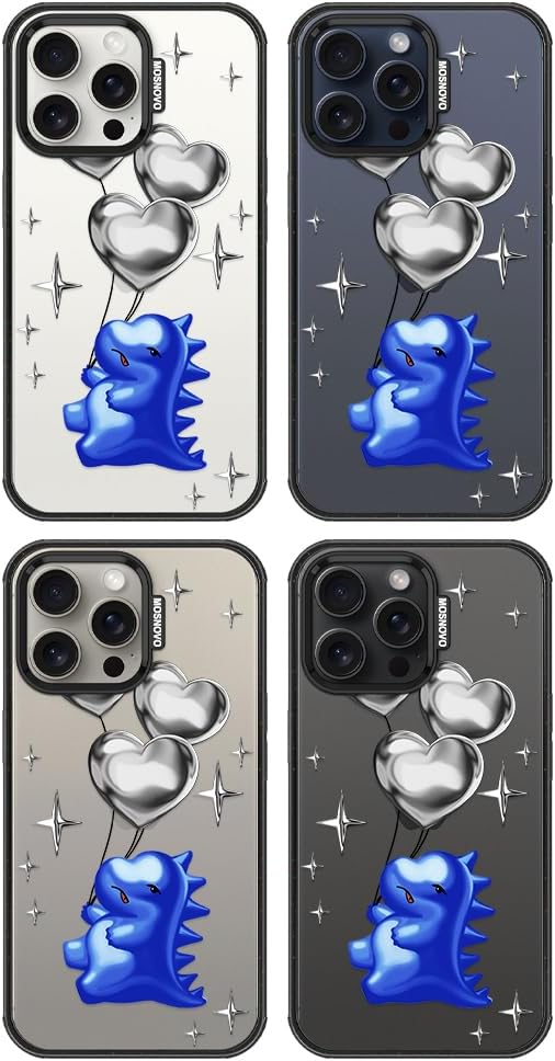 MOSNOVO Case for iPhone 15 Pro Max, [10ft 4X Military-Grade Drop Protection] Durable & Shockproof Phone Case Cover Design for iPhone 15 Pro Max - Balloonasaurus - Clear Black