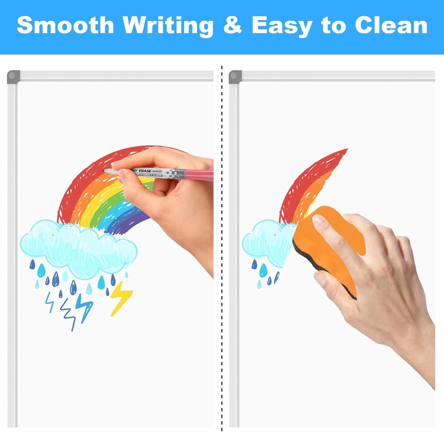 Lockways Large 60" x 40" Magnetic Dry Erase White Board - Wall Mounted Whiteboard with Pen Tray, Aluminum Message Presentation Memo Board for Office & School