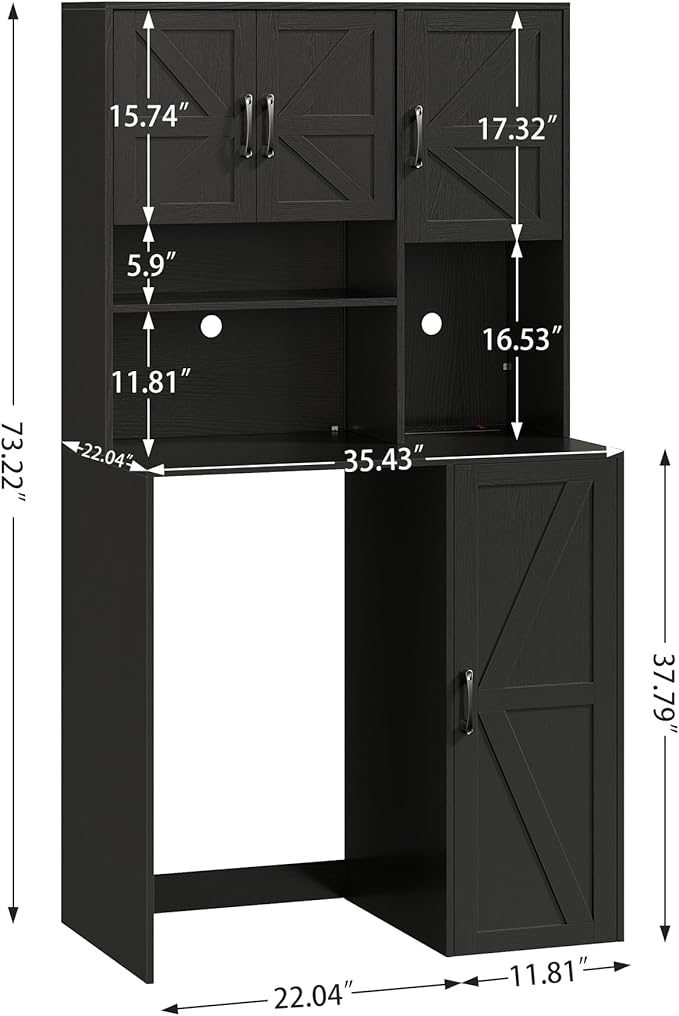 Mini Fridge Cabinet with Storage, Coffee Bar Cabinet with Mini Fridge Space and Outlet, Wine Bar Stand with Microwave Shelf, Beverage Station for Kitchen, Dorm, Office Black KH02MRB