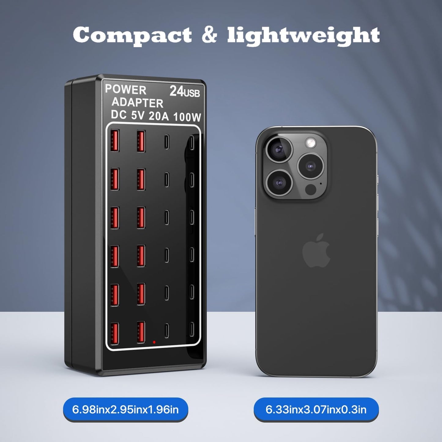 USB C Charging Station, USB Charger Station Block, 24-Port 100W (20A) Charging Block, Charging Station for Multiple Devices USB Wall Charger Power Hub,Compatible Samsung S24/iPhone/Google