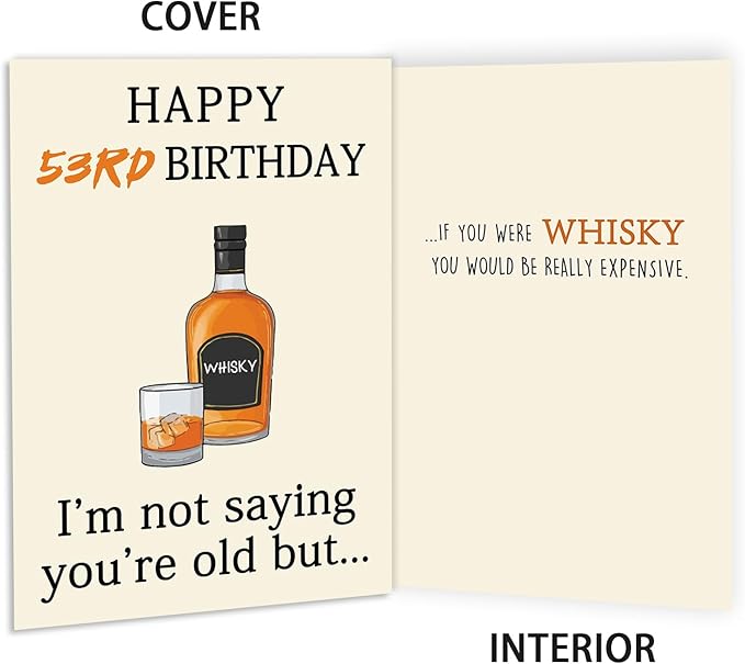 Funny 53rd Birthday Card, Unique 53rd Birthday Decorations for Men Women, Funny 53rd Birthday Gifts for Him Her, Whiskey 53 Year Old Bday Card Gifts for Husband Wife