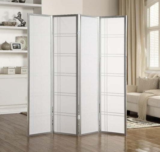 NicBex Room Divider 4 Panel Room Dividers with Paper-Looking Partition Room Dividers and Folding Privacy Screens Wall Divider for Home, Office, Room Separation,72" W x 1" D x 70" H, Silver