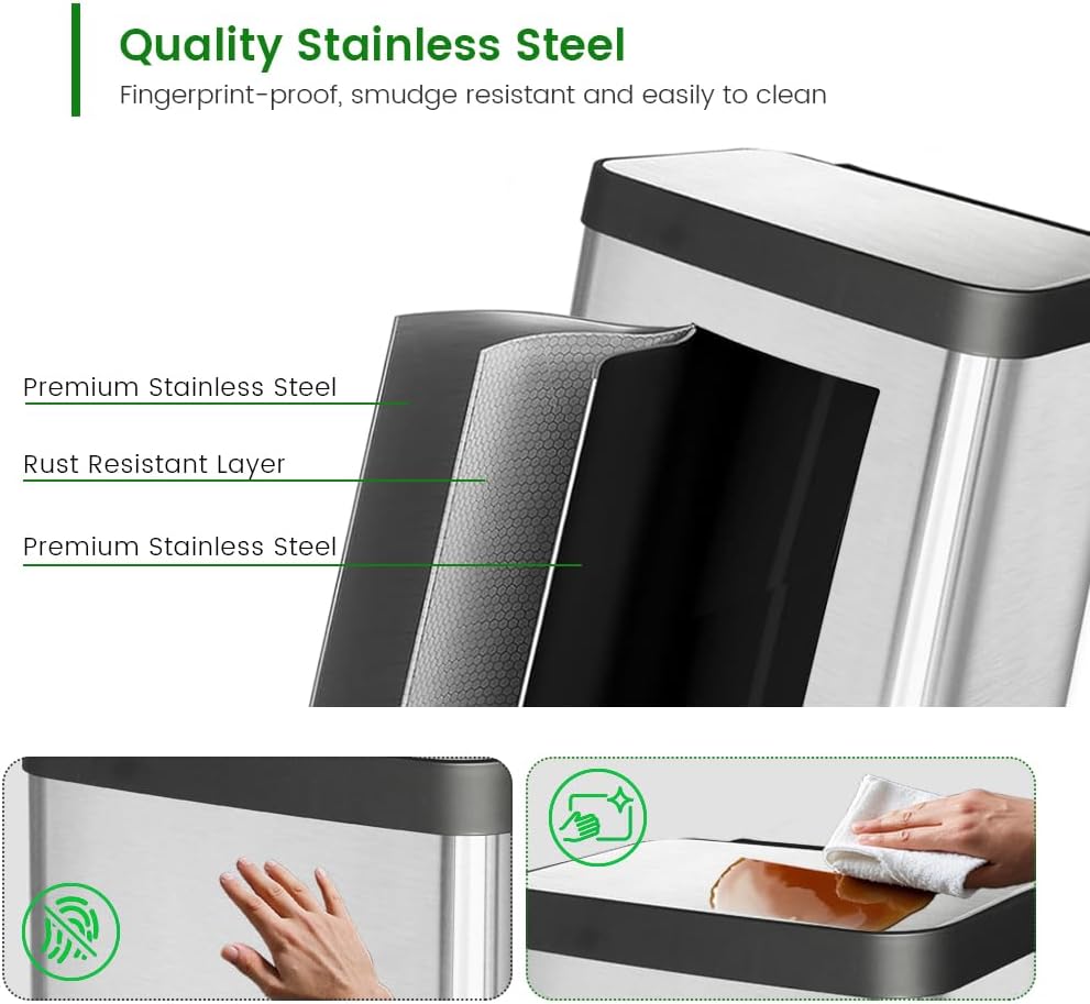 18 Gallon Stainless Steel Step Trash Can with Soft-Close Lid & Stay-Open, Rectangular Kitchen Garbage Bin for Home & Office, Tall Trash Bin No Liner Needed (70 Liter Larger Capacity)