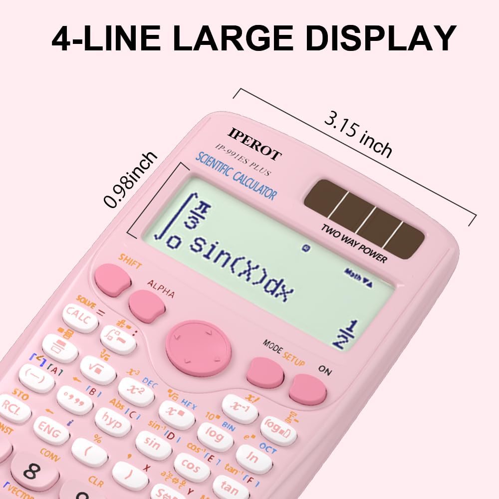 Scientific Calculators, IPEROT Pink Scientific Calculator 417 Function, Desktop Math Solar Calculators School Supplies Suitable for High School and College Students Algebra and Other Math Textbooks