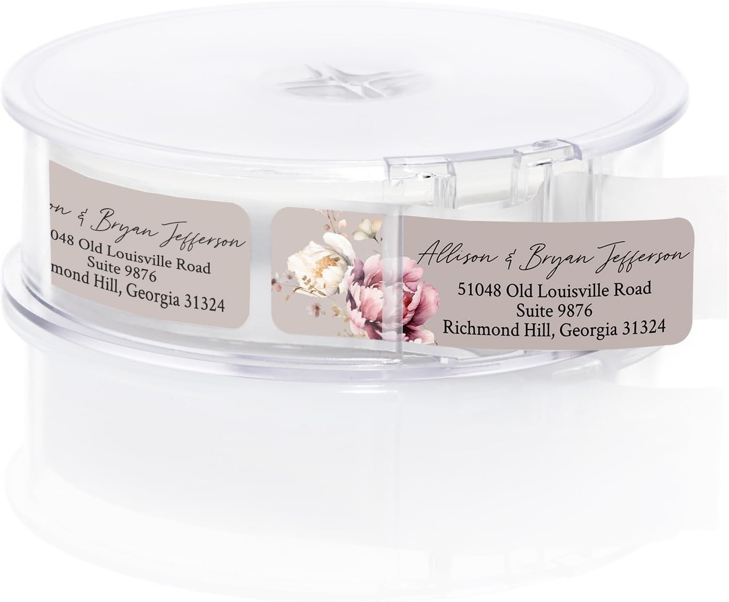 Taupe Watercolor Floral Rolled Address Labels / 250 Personalized Return Address Labels/Designer Address Stickers in Elegant Plastic Dispenser