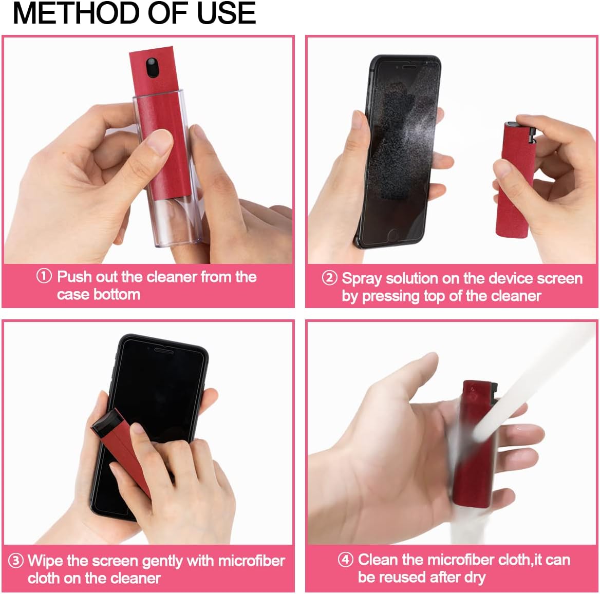 Screen Cleaner Touchscreen Mist Spray, walrfid Cleaning Kit for Electronic Smart Phone TV, Laptop, Tablet, PC, Computer Monitor Flat LCD, Eyeglasses, Compatible with iPhone iPad MacBook Pro (Red)