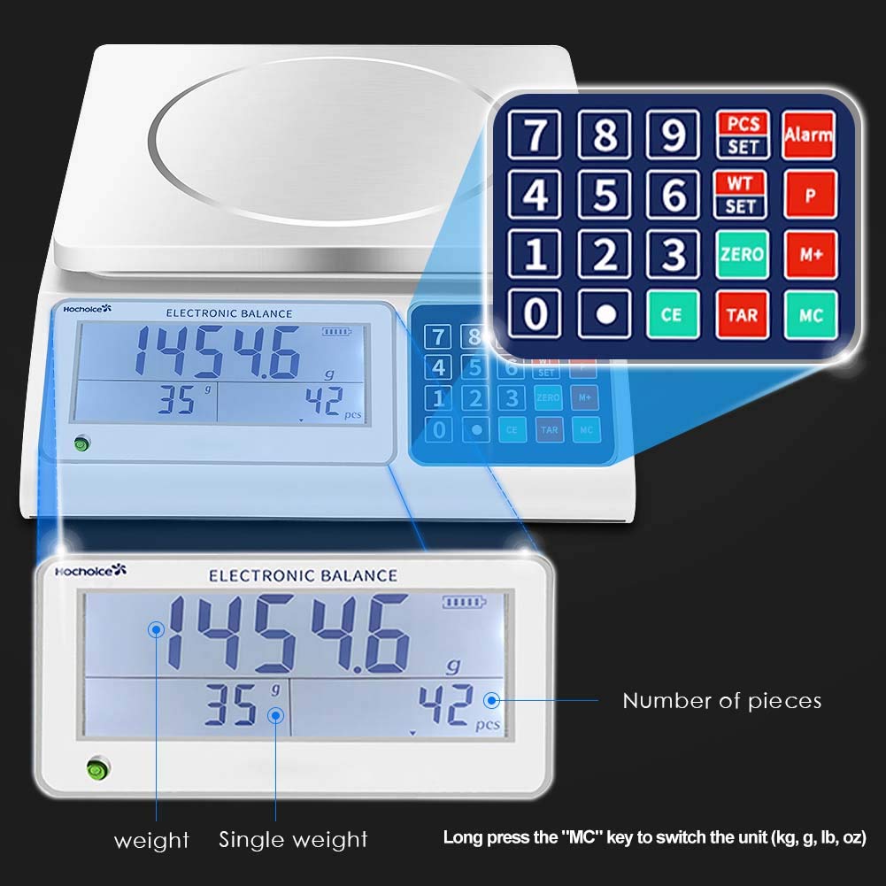 Counting Gram Industrial Scale Parts and Coin Weighing Scale 0.1g Precision Digital Electronic Scale 33lb x 0.00022lb 15kg x 0.1g with RS232 Port