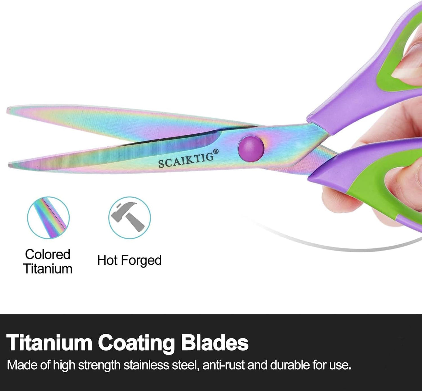 Scissors All Purpose, Sharp Titanium Blades Shears, Rubber Soft Grip Handle, Multipurpose scissors 3 pack, Great for Office, Fabric, Craft, Sewing, Arts, School and Home Supplies, Green