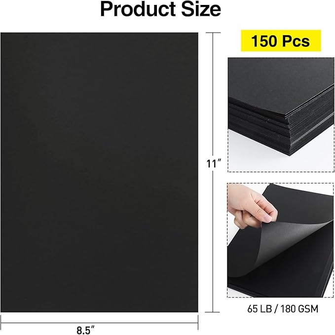 MAXECHO 8.5" × 11" Black Colored Cardstock Bulk 150 Sheets Construction Paper Card Stock Printer Paper for DIY Art Crafts, Cricut Card Making, Scrapbooking, Drawing, Invitations, 180 GSM