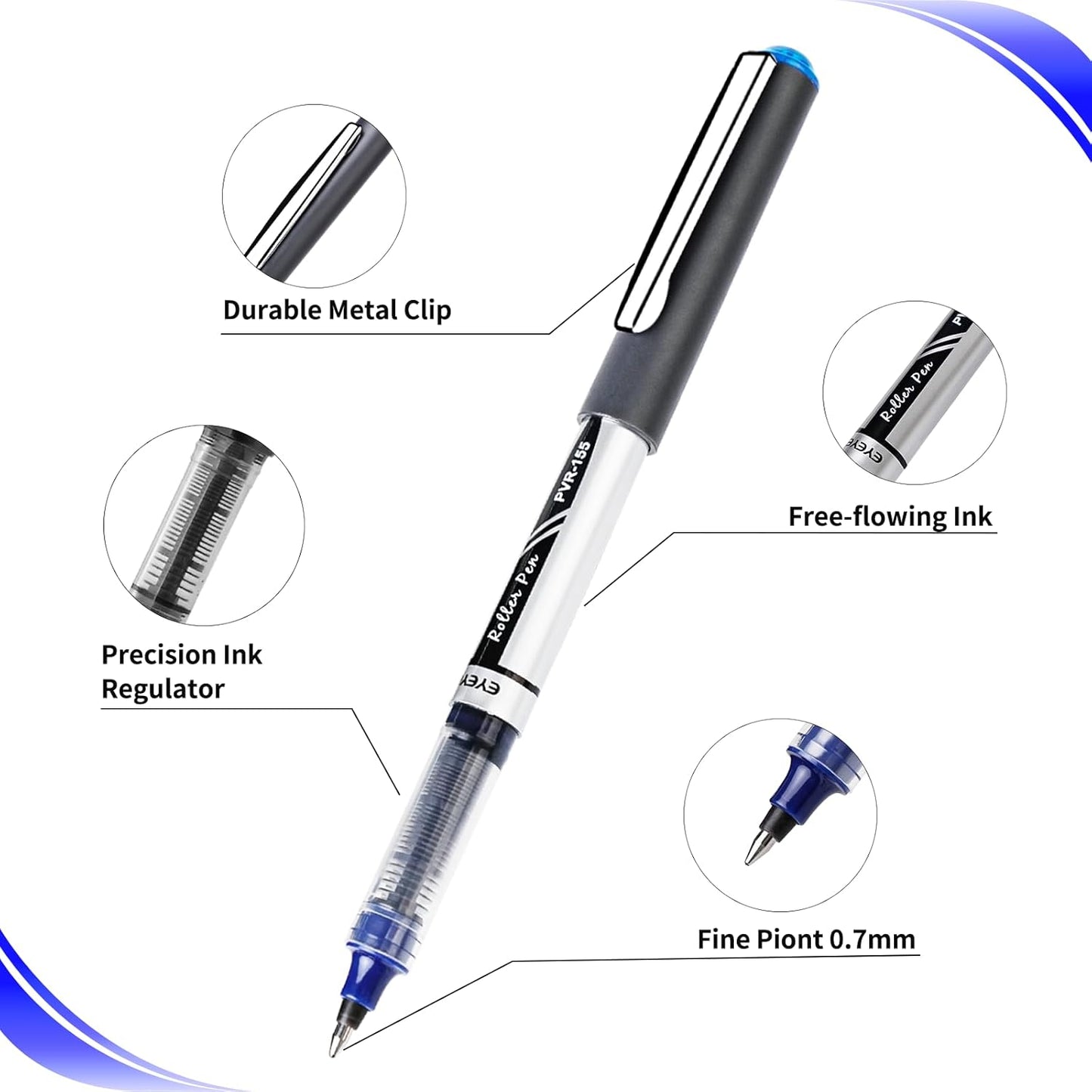 EYEYE Rollerball Pens 0.7mm, 6 Black 6 Blue Medium Point Roller Ball Pen Quick Dry, Liquid Ink Pens Fine Point Smooth Writing Pen for Journaling, Note Taking, Office, School Supplies