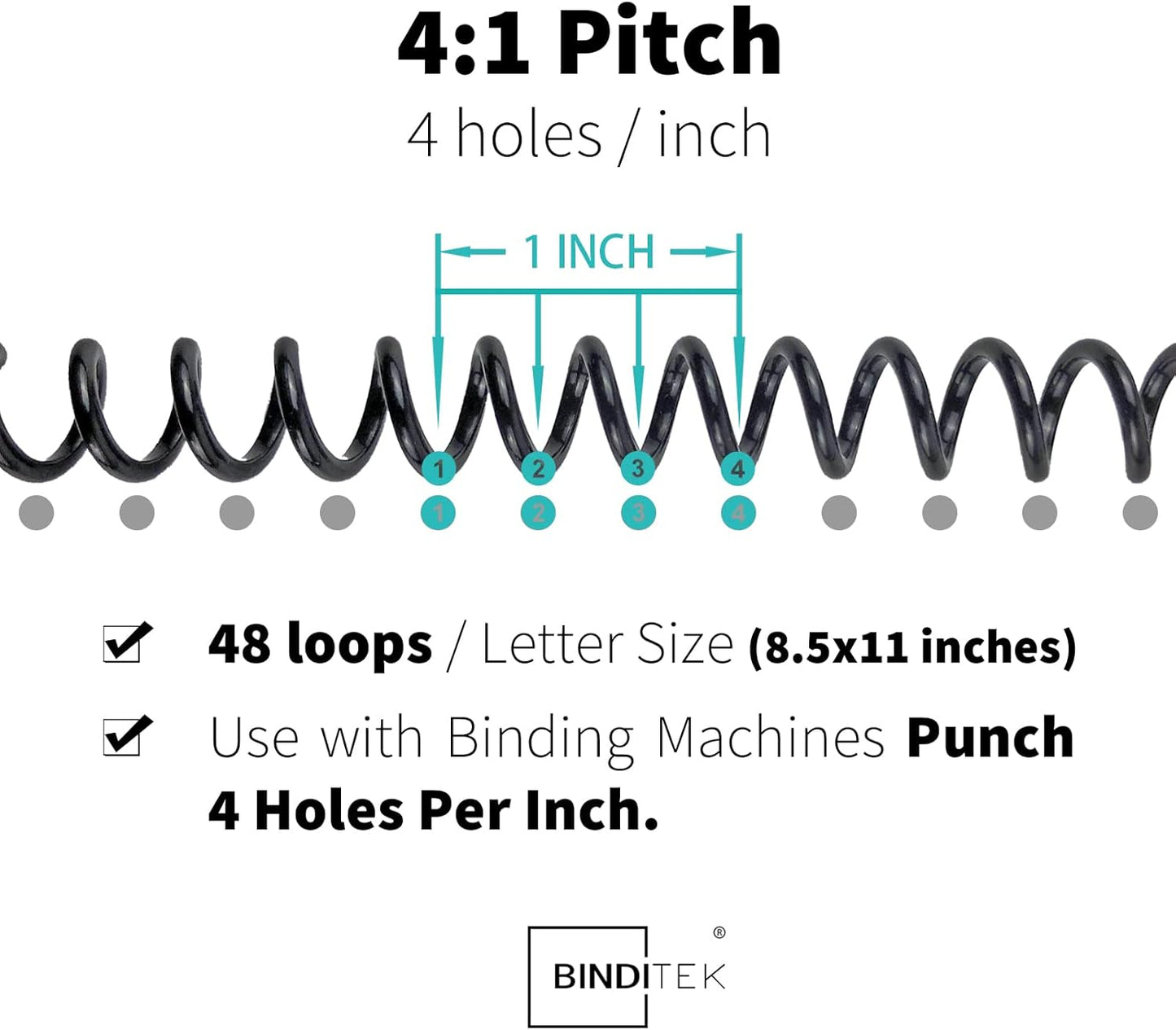 Binditek 100 Pack Plastic Spiral Binding Coils, 16mm(5/8"), 140 Sheet Capacity, 4:1 Pitch, Black, 48 Loops, for Letter Size, for Students and Coworkers
