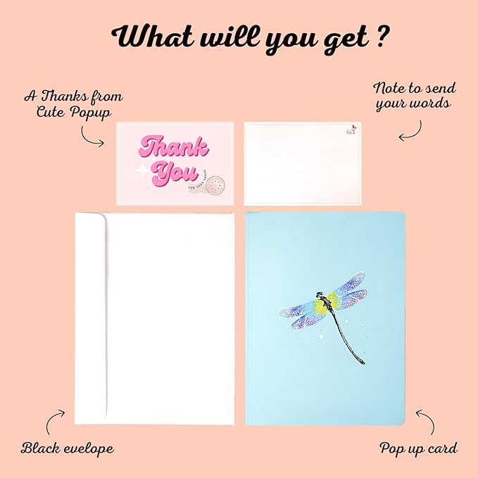 Dragonfly and Lotus Pop Up Card, Greeting Card for Various Occasions, Modern Floral Design, Perfect for Birthdays, Weddings, Get Well, Thinking of You, Mother's Day