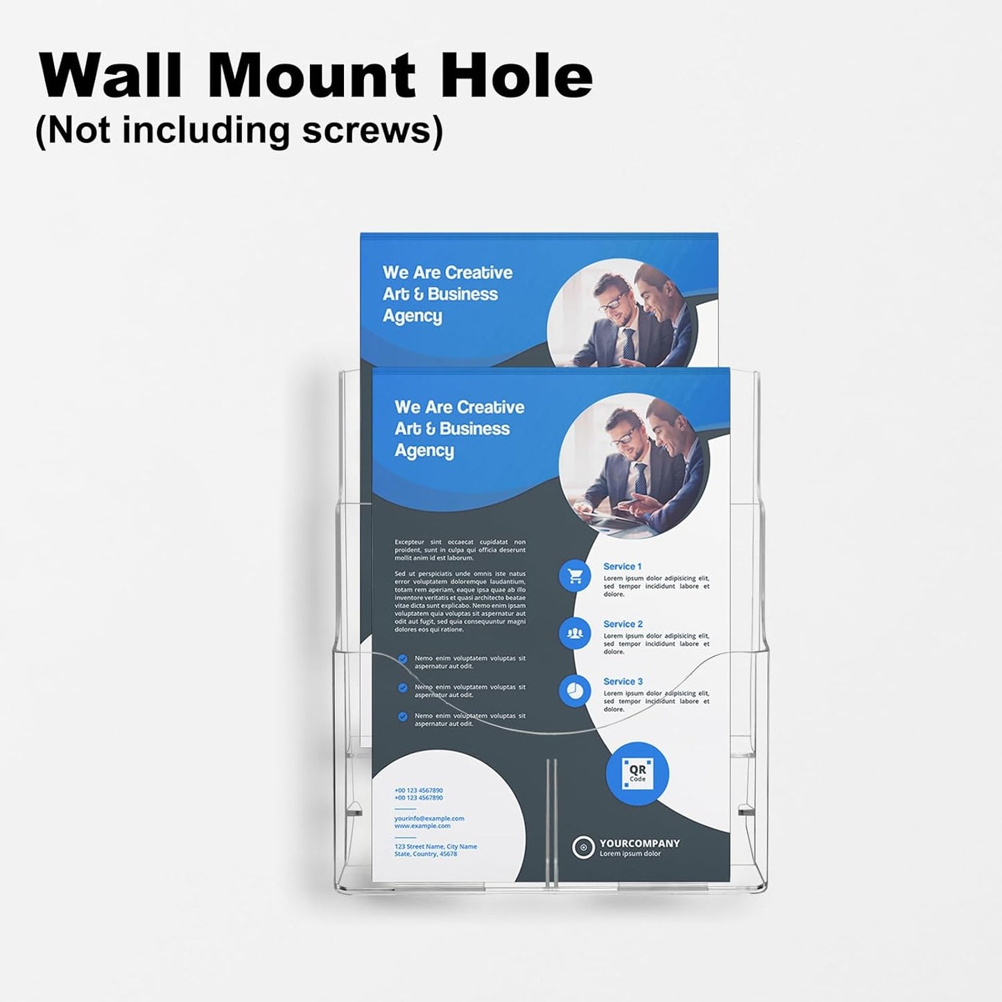 2 Pack Acrylic Brochure Holder 8.5 x 11 in, 2 Tier Brochure Display Stand with Removable Divider for 4 x 9 in Trifold Pamphlets, acrylic flyer holder 8.5 x 11 Stands for Flyer, Pamphlet, Magazine