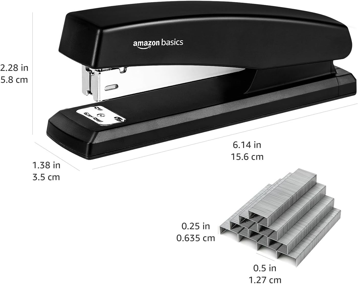 Amazon Basics Stapler with 1000 Staples, Office Stapler, 25 Sheet Capacity, Non-Slip, Black