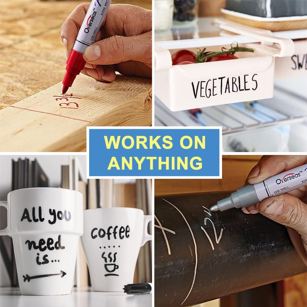 Overseas Permanent Paint Pens Green Markers - 2 Pack Single color Oil Based Paint Markers, Medium Tip, Quick Drying and Waterproof Marker Pen for Metal, Rock Painting, Wood, Plastic, Canvas, Mugs