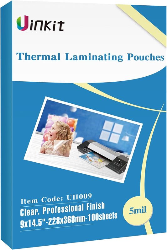 Uinkit 5 Mil 100 Pack Legal Thermal Laminating Pouches, 9X14.5-Inches Laminating Sheets, Extra Protection for Clear Glossy Laminator Pockets