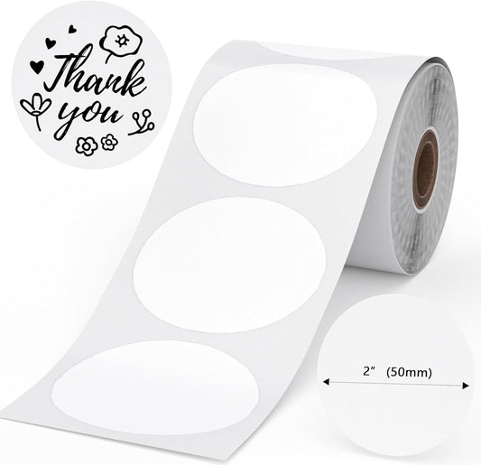 Phomemo 2" White Round Label Stickers Roll for 4X6 Thermal Label Printer for Small Business Supplies - Commercial Grade Thermal Labels for Custom Stickers Personalized & Business Logo - 750pcs / Roll