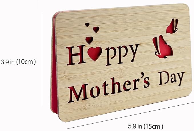 Mothers Day Cards,Handmade Bamboo Greeting Cards,Wooden Thankyou Card,Mother's day Card for Mom,Mum,Happy mother's day