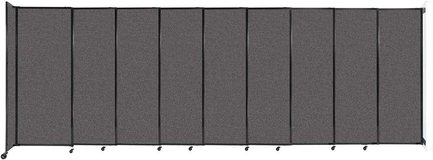 Wall-Mounted Sliding StraightWall Room Divider | Adjustable Widths | Locking Wheels | Room Separator | Up to 19'9" Wide x 6'10" Tall Charcoal Gray Fabric Panels