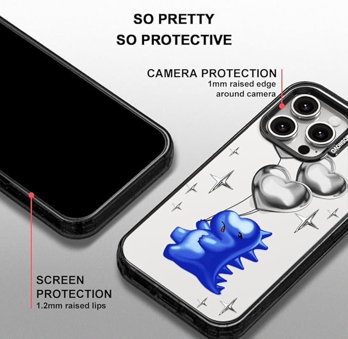 MOSNOVO Case for iPhone 15 Pro Max, [10ft 4X Military-Grade Drop Protection] Durable & Shockproof Phone Case Cover Design for iPhone 15 Pro Max - Balloonasaurus - Clear Black