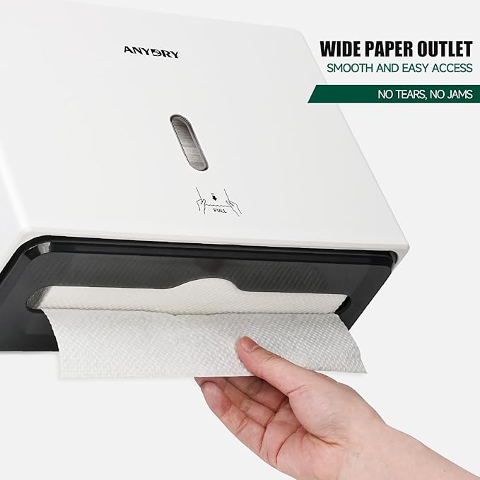Wall-Mounted Paper Towel Dispenser – Fits Tri-Fold Towels up to 10x3.1 Inches, Holds 200 Sheets, Ideal for Home & Commercial Use (White)