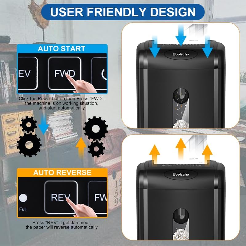 Woolsche Paper Shredder, 18-Sheet Cross Cut with 7.93Gallon Pull Out Bin, P-4 Security Level, Shred Paper and Credit Card and CD, Durable&Fast with Auto Jam Proof System Shredder for Office