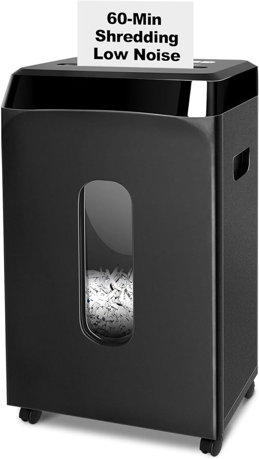 60-Minute Continuous Paper Shredder | P5 Security Level | 2x15mm Micro-Cut | 58dB Quiet Operation | 10-Sheet Capacity | Jam-Proof & 6.1Gal Bin | Heavy Duty for Home/Office
