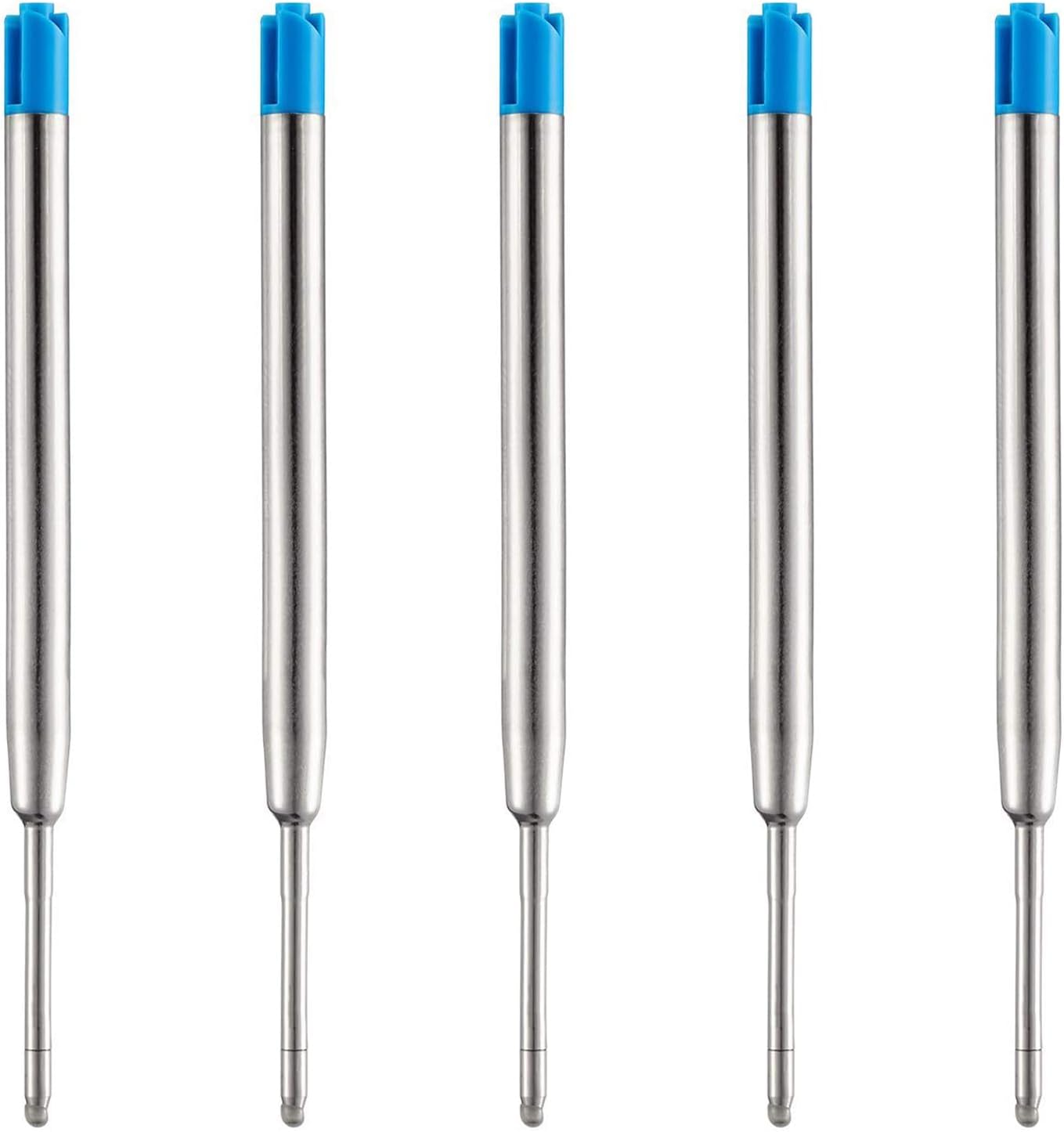 DunBong Blue Ink Refill Pack of 5, Replaceable Ballpoint Pen Refills, Medium Point Metal Refill (Blue)