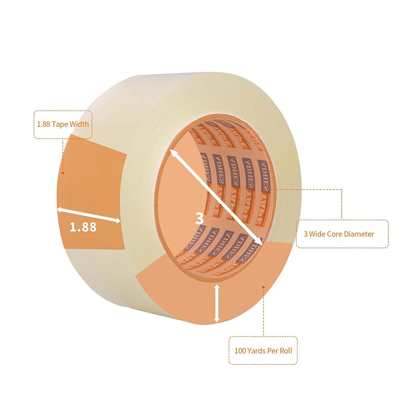 ADHES Packing Tape for Shipping Packaging Moving Boxes,1.88 in x 100 Yard x 2.6 Mil, 36 Rolls