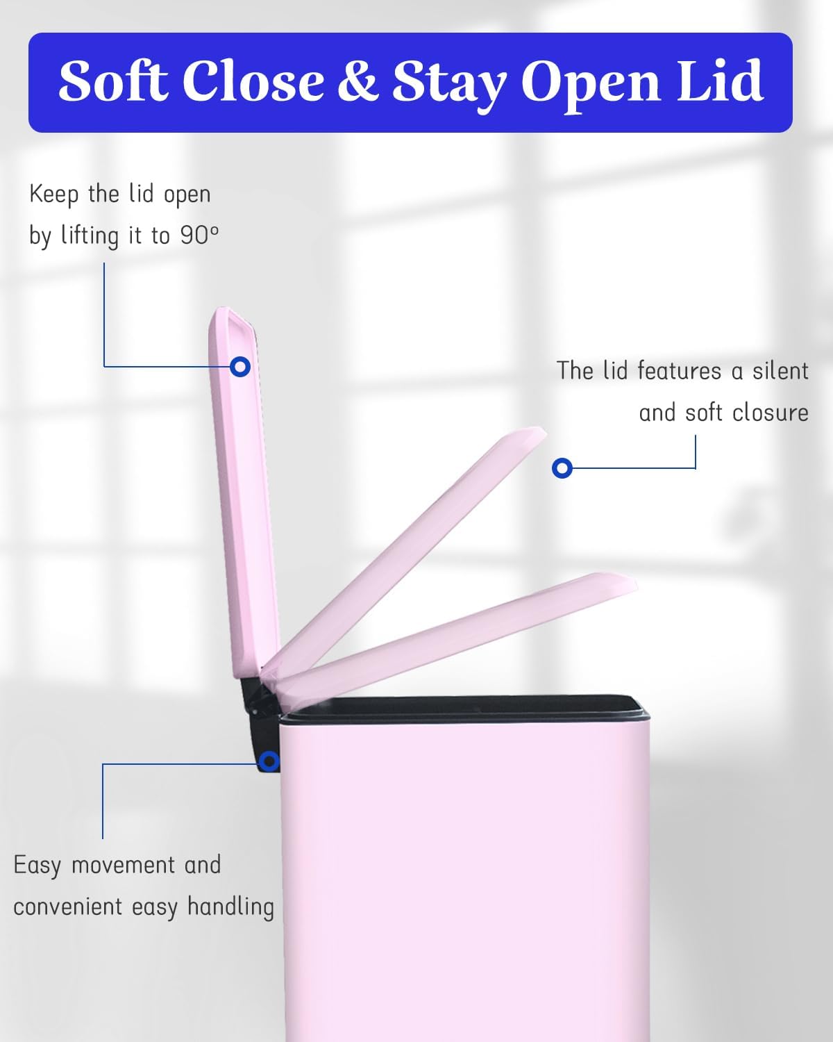 JM.YIPENG Bathroom Rubbish Bin, 5 Litre Cosmetic Bin, Small Waste Bin with Soft Close Lid, Bathroom Bin for Toilet, Bathroom, Bedroom, Living Room, Pink