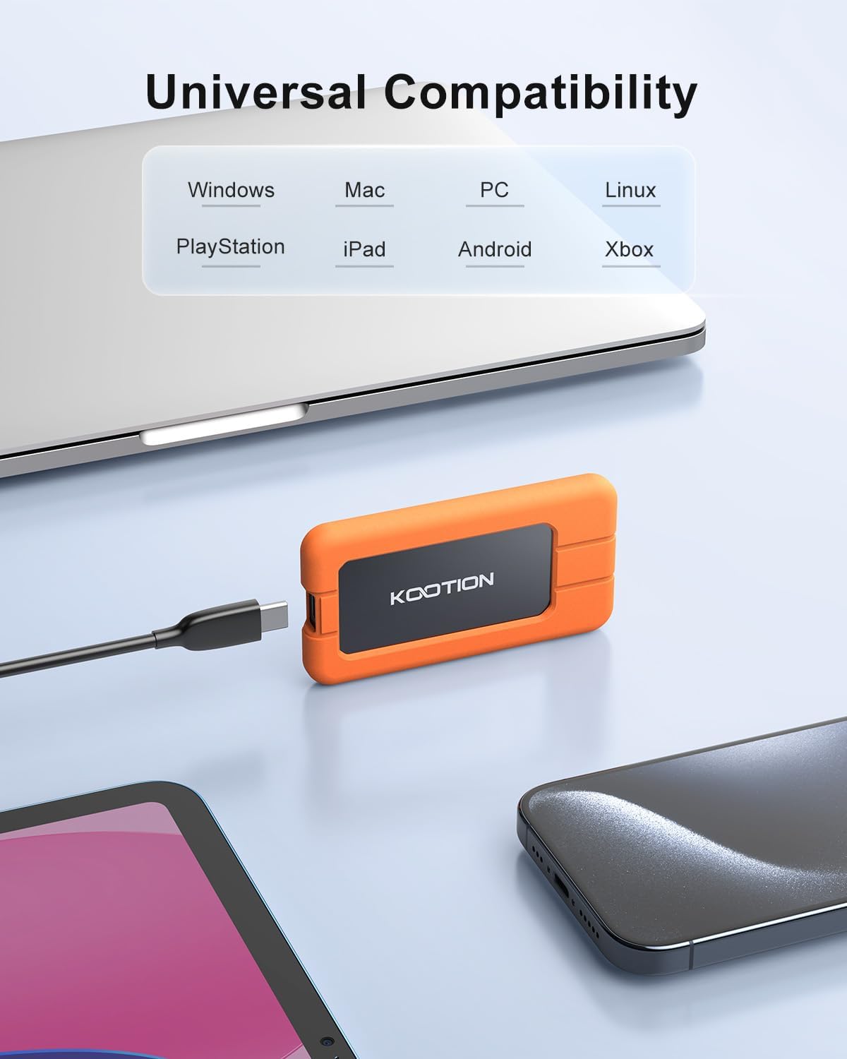 KOOTION 512GB Portable SSD USB 3.2 External SSD USB-C Up to 2000MB/s USB 3.2 Gen 2x2 Portable Solid State Drive with Protective Case Shockproof Type-C External Solid State Drive, Orange