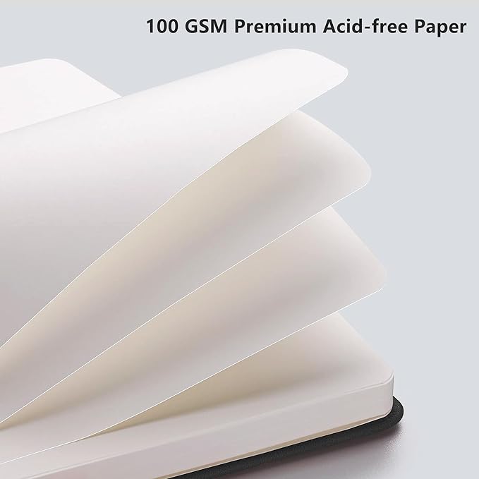 RETTACY Blank Journal Notebook, 2-Pack, 192 Pages per Pack, A5 Medium Size (5.7'' x 8.3''), Leather Hardcover, 100 GSM Thick Paper, for Sketching, Drawing, Painting (Black & Black)