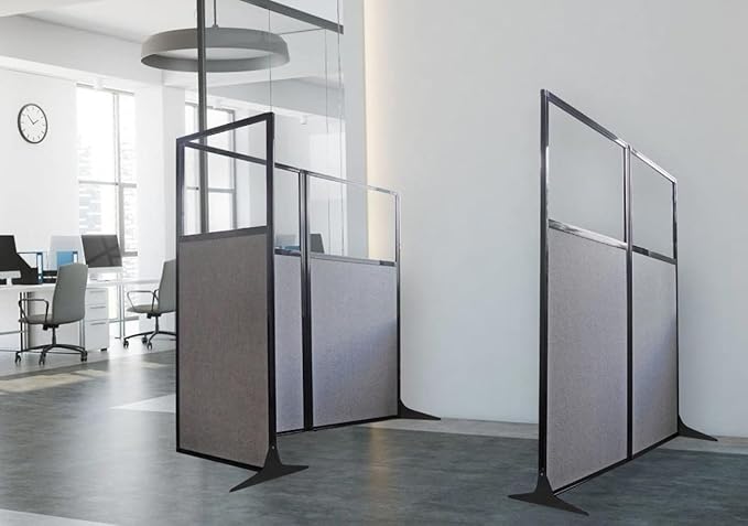 Versare Office Workstation Screen | Portable Wall Divider | Modern Cubicle | Freestanding Privacy Screen | Flexible Work Space | 1 Panel | 33" Wide x 70" Tall Beige SoundSorb Panels with Window