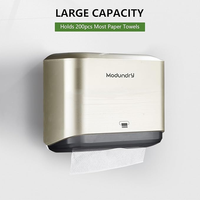 Wall Mount Paper Towel Dispensers - Multifold Tissue Dispenser with Smart Lock, Adhesive No Drilling/Screws Install, Hand Towel Holder for Home Bathroom, Restroom, Office (Gold)