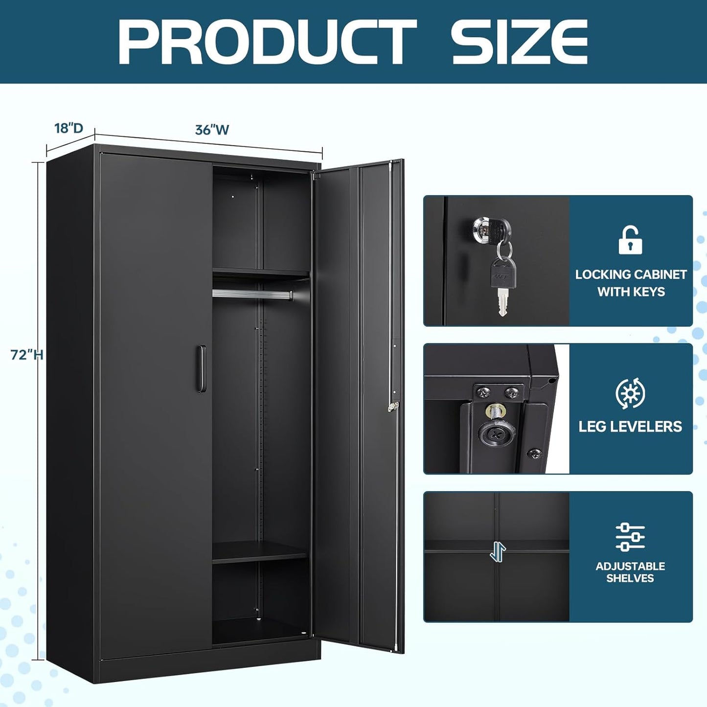 MIIIKO Steel Wardrobe Cabinet for Clothes, 72" Garments Closet Cabinet for Home Office and Bedroom with Shelves and Hanging Rod