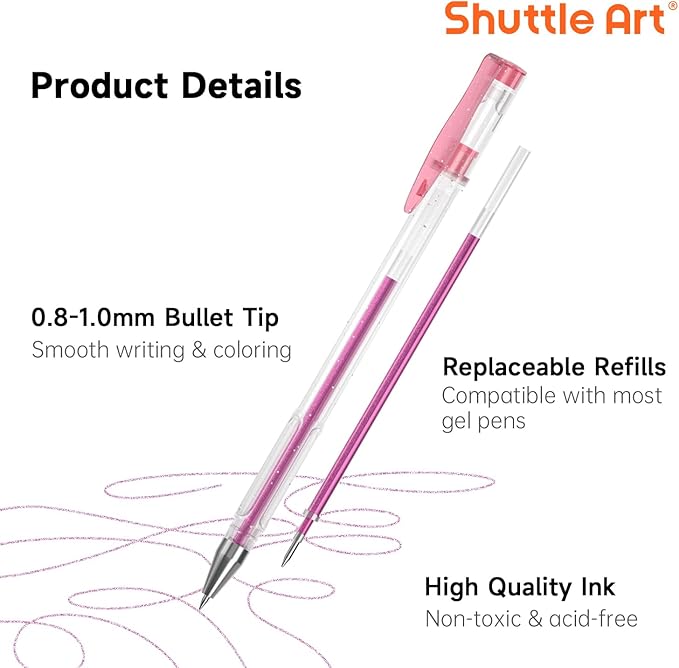 Gel Pen Refills, Shuttle Art 120 Colors (No Duplicates) Gel Pen Refills, 7 Color Types for Kids Adults Coloring Books Drawing Doodling Crafts Scrapbooking Journaling