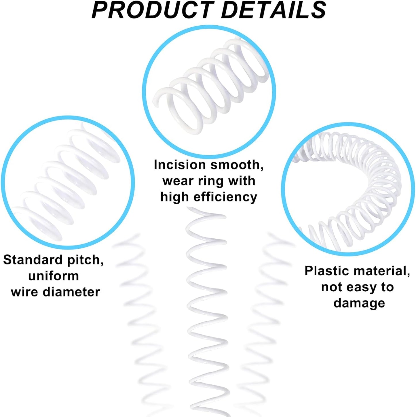 Rayson 5/8" Plastic Spiral Binding Coils, White, 15.9mm Diameter, 3:1 Pitch, Binds Up to 140 Sheets, 12" Length, Coil Binding Spines for Letter & A4 Paper, Pack of 100