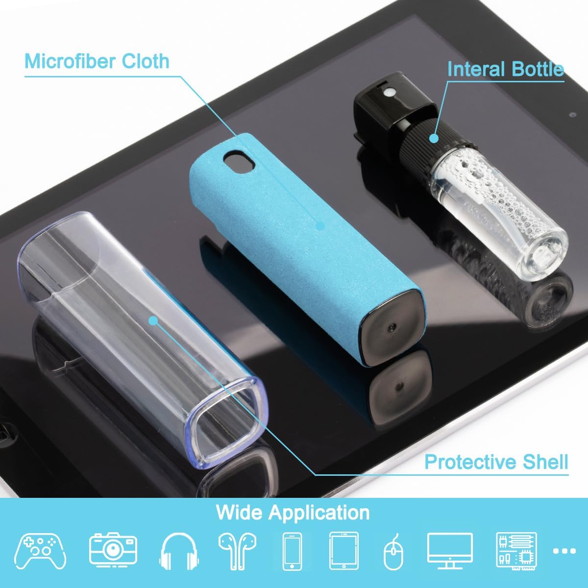 Screen Cleaner Touchscreen Mist Spray, walrfid Cleaning Kit for Electronic Phone TV, Laptop, Tablet, PC, Computer LCD Flat Screens, Eyeglasses, Compatible with iPhone iPad MacBook Pro - LightBlue