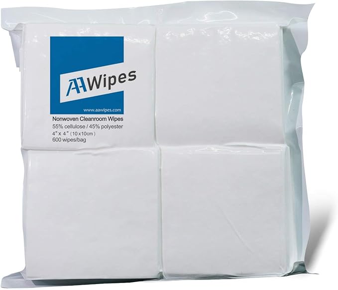 AAwipes Cleanroom Wipes Lint Free Wipes 4" x 4" Cellulose/Polyester Blend (4" x 4"-600 Pcs) Nonwoven Wipers (NW06804)