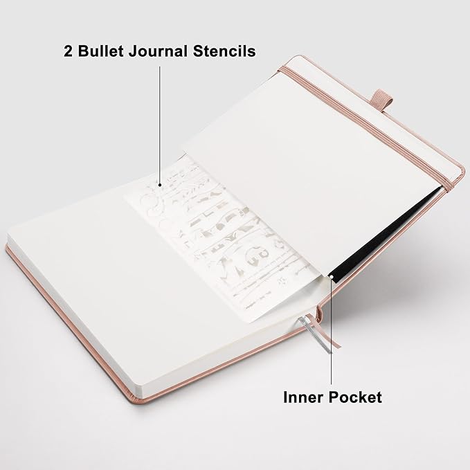 RETTACY Blank Journal Notebook, 192 Pages, A5 Medium Size (5.7'' x 8.3''), Leather Hardcover, 100 GSM Thick Paper, for Sketching, Drawing, Painting (Rose Gold)