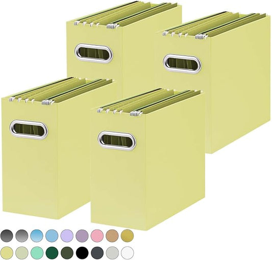 Oterri File Organizer, Small Storage Box, Cardboard File Folder Organizer, Collapsible File Box, Hanging File Organizer for Letter Size, Portable File Box, Only Box (Light Yellow,4 Packs)