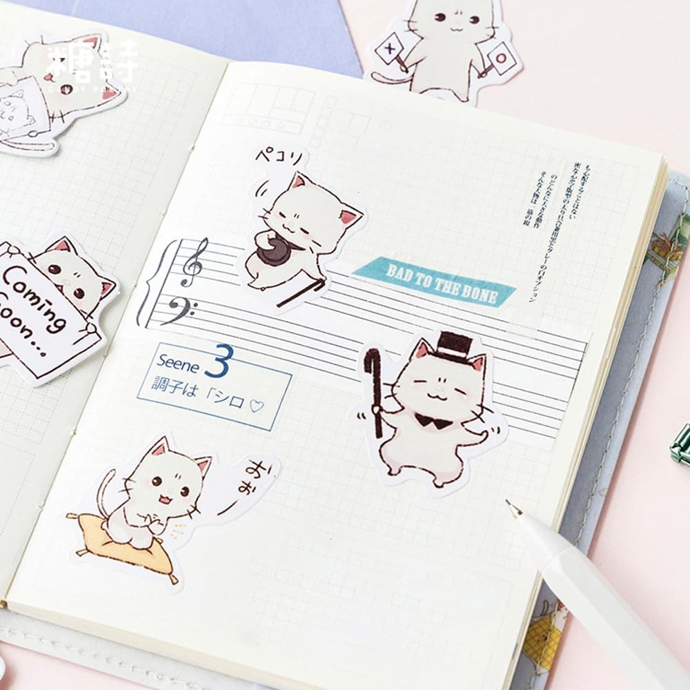 45pcs Cute Cat Stickers for Scrapbooking, Bullet Journal, DIY Decoration, Planners, Suitcase, Diary, Notebooks, Album, Laptop, Phone Cases, and Art Crafts