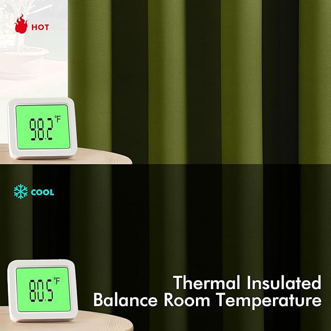 MIULEE Light Olive Green Blackout Curtains for Bedroom Living Room 96 Inches Long 2 panels, Thermal Insulated Room Darkening Drapes Grommet Top Noise Reducing Light Blocking Window Curtains 40x96 Inch